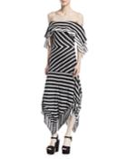 Malick Off-the-shoulder Striped Cotton Handkerchief Dress