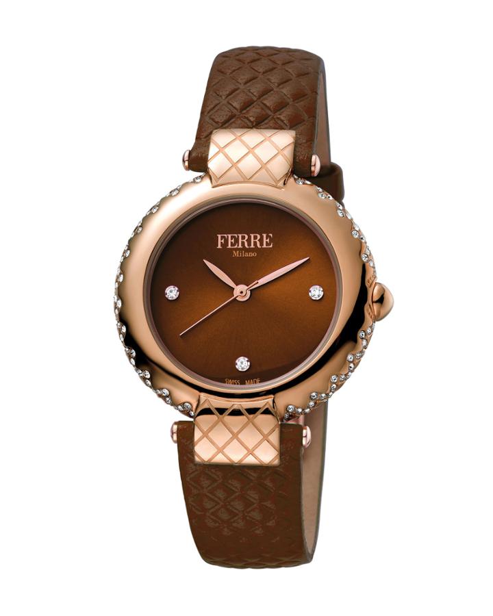 Women's 34mm Stainless Steel 3-hand Watch With Leather Strap, Rose/brown