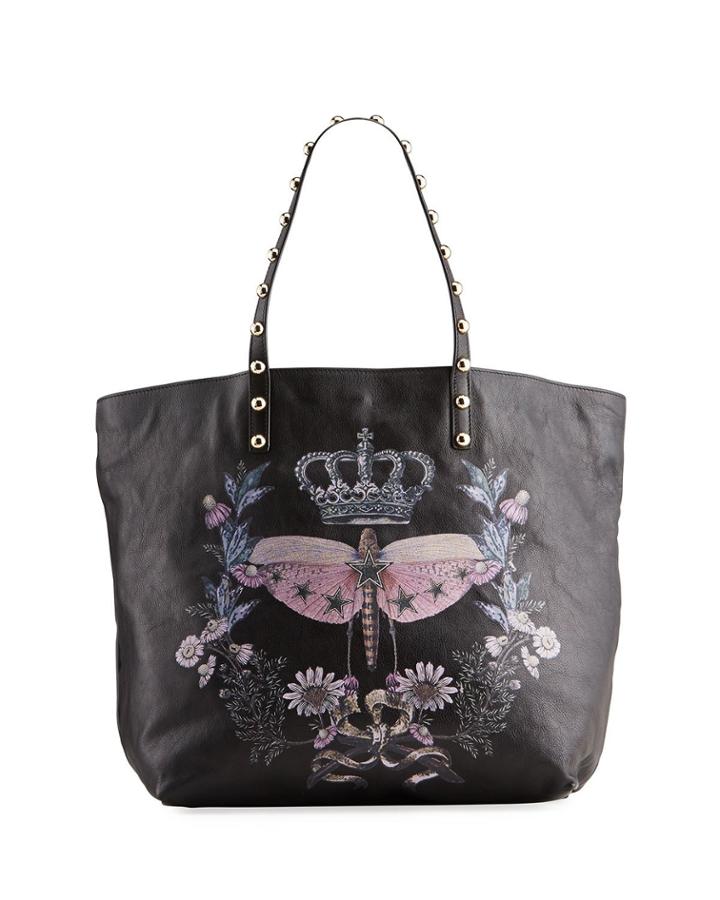 Floral-embossed Studded Tote Bag