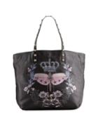 Floral-embossed Studded Tote Bag