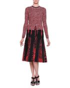 Tweed-print Button Cardigan