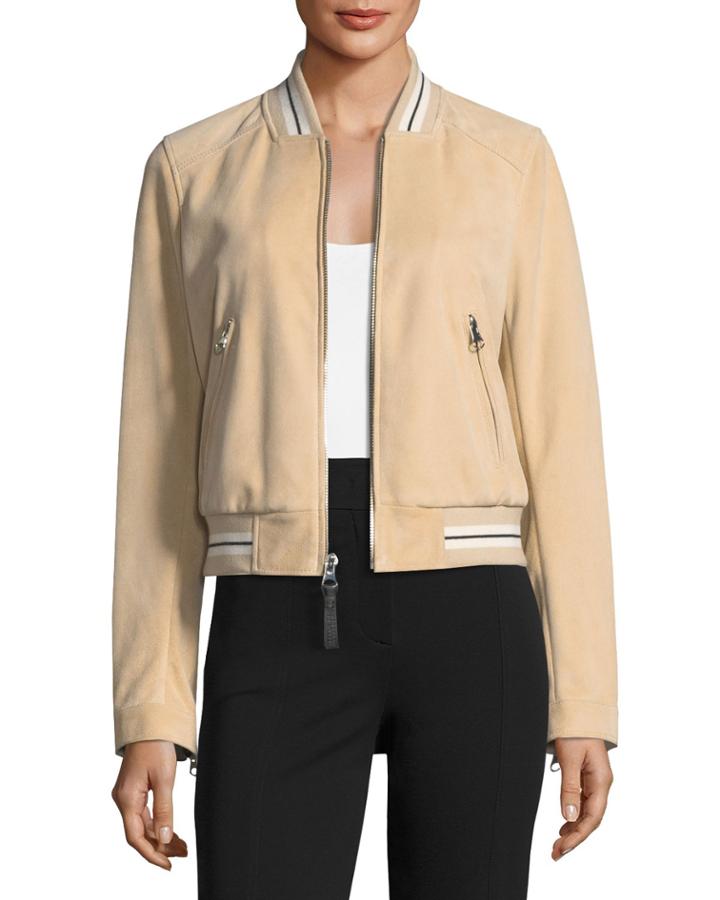 Leather Suede Bomber Jacket W/