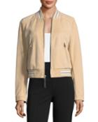 Leather Suede Bomber Jacket W/
