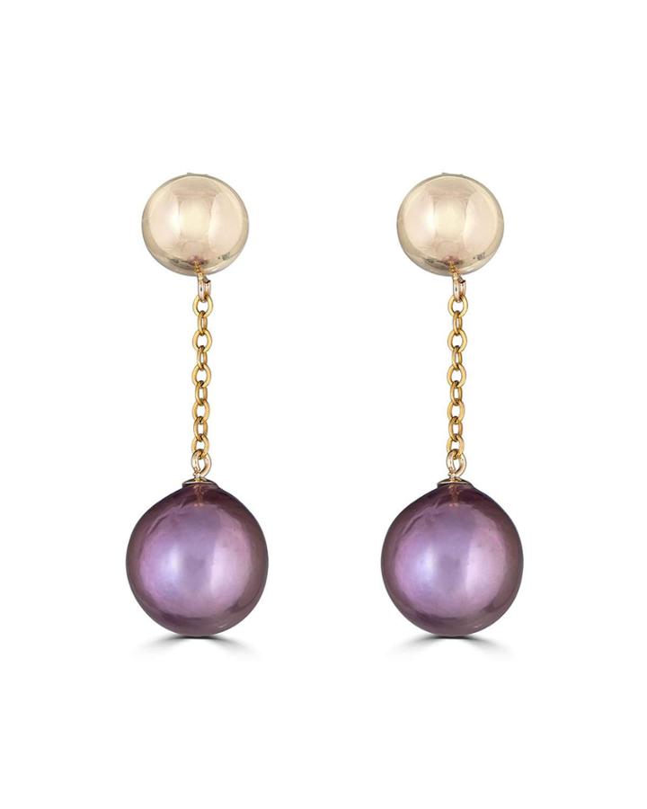 14k Chain & Purple Pearl Earrings
