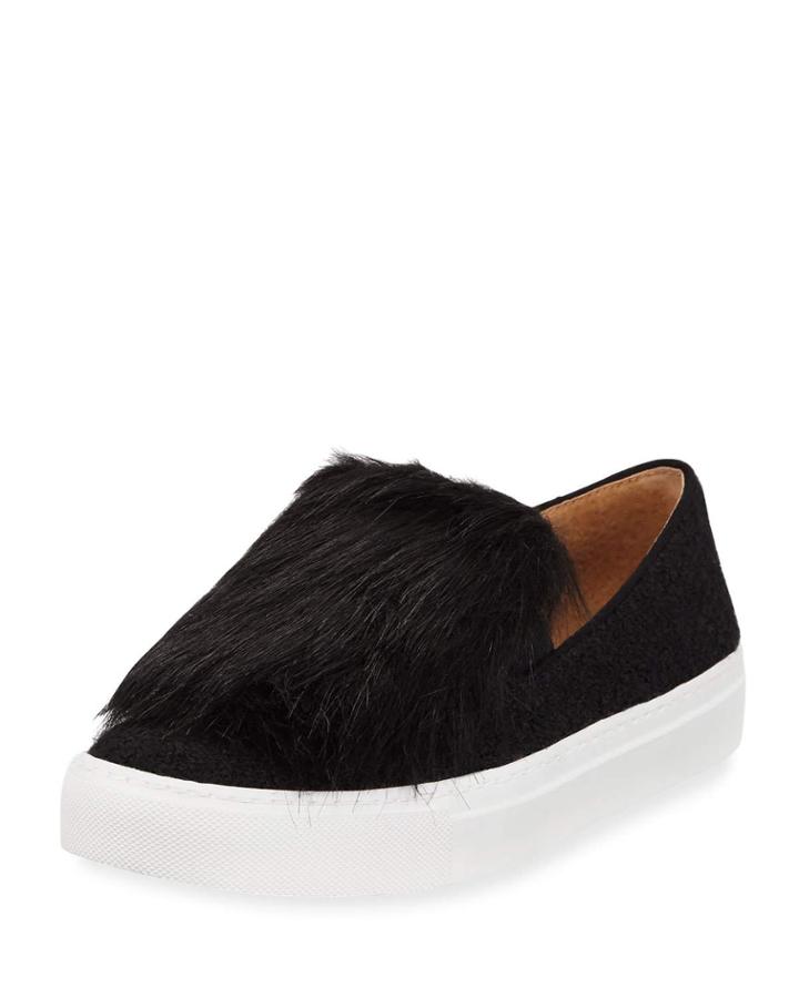 Nikki Suede Faux-fur Sneakers, Black