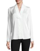 Adira Long-sleeve Lace-trim Blouse, Ivory