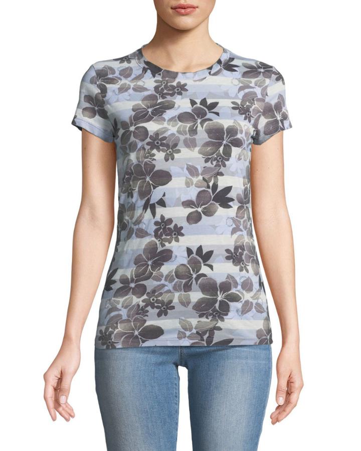 Tropical-floral Burnout Print Cap-sleeve Tee