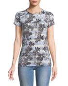 Tropical-floral Burnout Print Cap-sleeve Tee