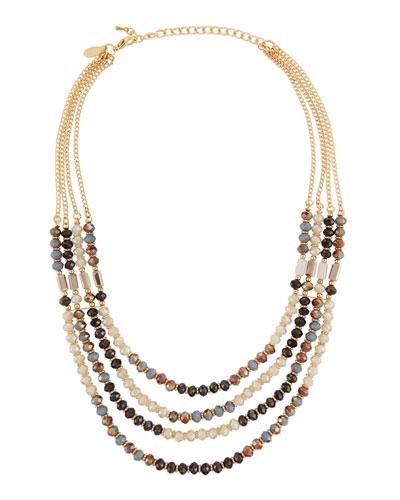Multi-strand Crystal Beaded Necklace, Neutral
