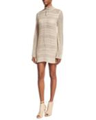 Crocheted Tie-neck Minidress, Beige