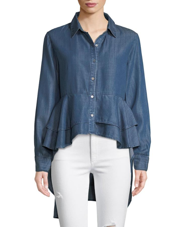 Dress-back Button-front Chambray Blouse
