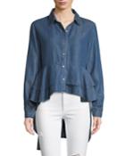 Dress-back Button-front Chambray Blouse