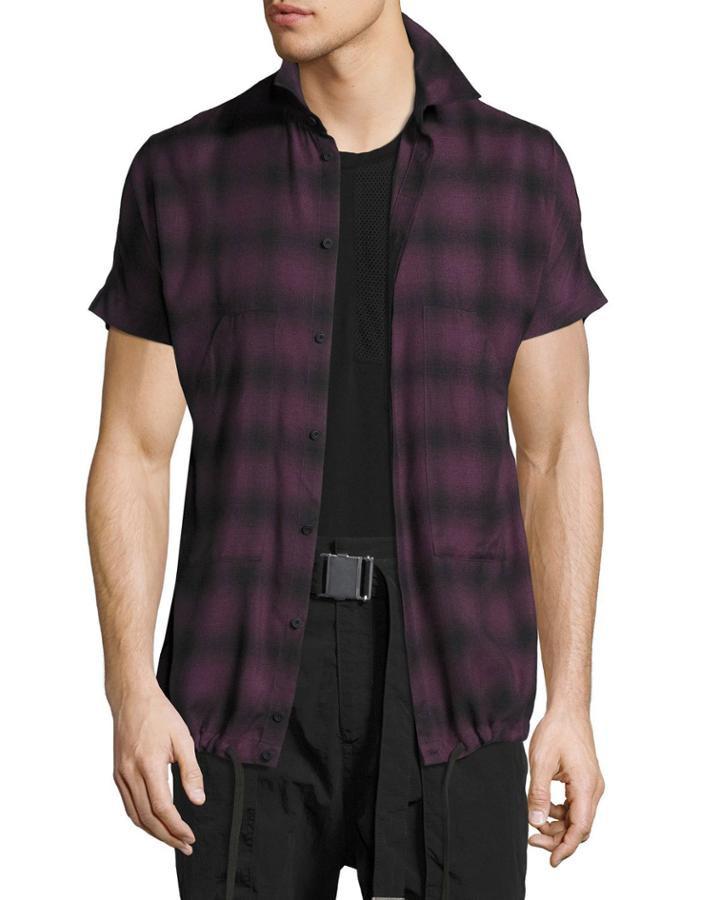 Check Short-sleeve Drawstring-hem