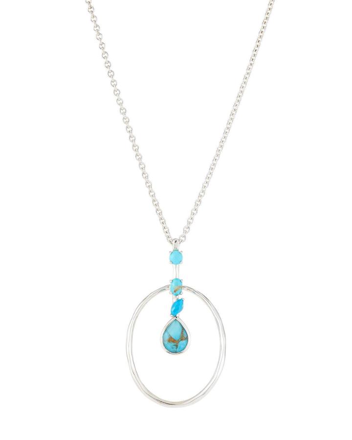 Rock Candy Oval Pendant Necklace W/ Mixed Turquoise
