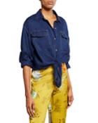Everson Long-sleeve Tie-front Blouse, Indigo
