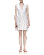 Sleeveless Deep-v Eyelet Dress, White