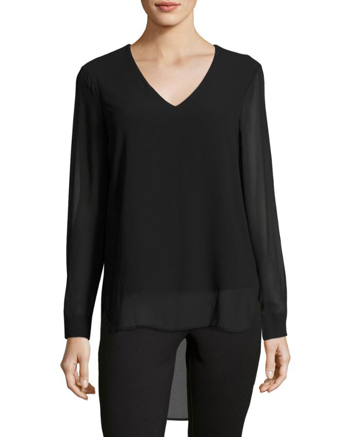 Long, Cuffed-sleeve V-neck B