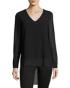 Long, Cuffed-sleeve V-neck B