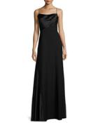 Draped-front Sleeveless Gown, Black