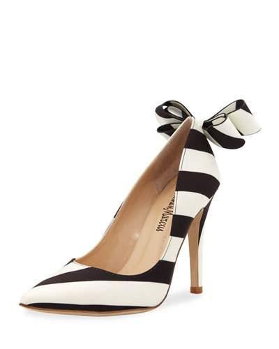 Verity Striped Bow Pump, Black/white