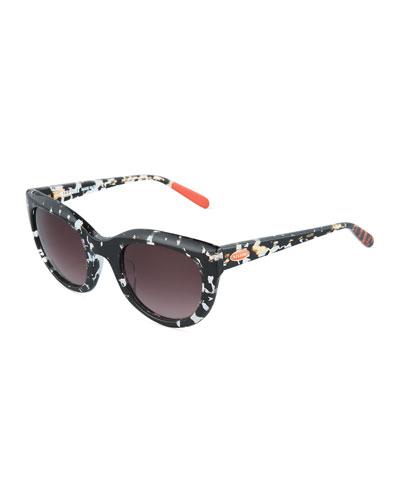 Marbled Cat-eye Plastic Sunglasses, Black