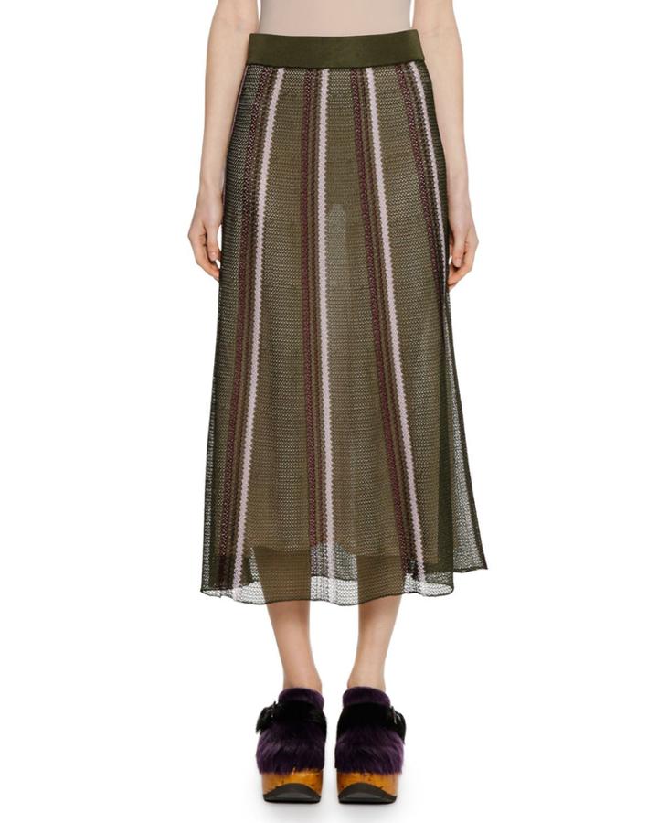 Open-weave Stripe Knit Ankle-length