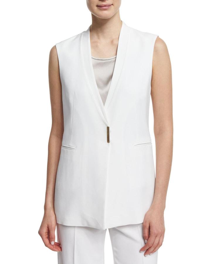 V-neck Long Vest, White