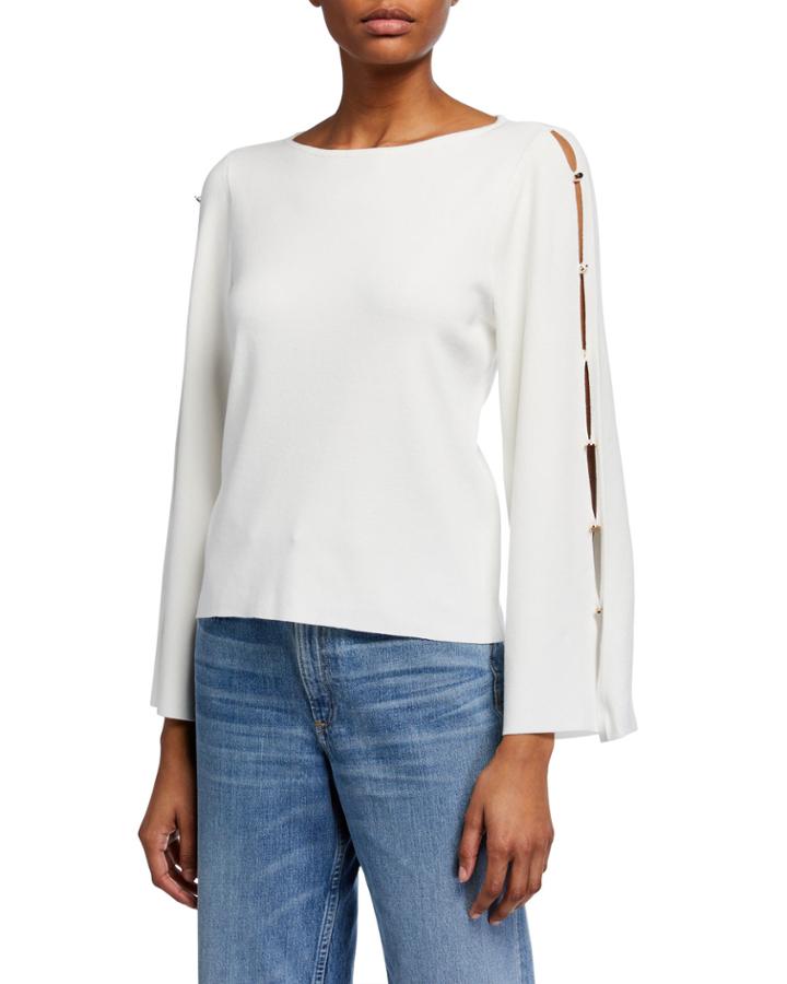 Button-sleeve Viscose-blend Pullover