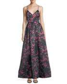 Marilla V-neck Sleeveless Strappy Floral-print Gown