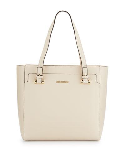 Leather Zip-top Tote Bag, Ivory