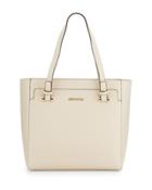 Leather Zip-top Tote Bag, Ivory