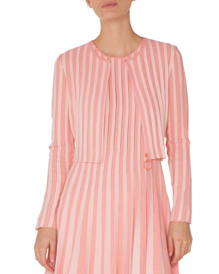 Zip-front Long-sleeve Striped Knit Cropped Bolero