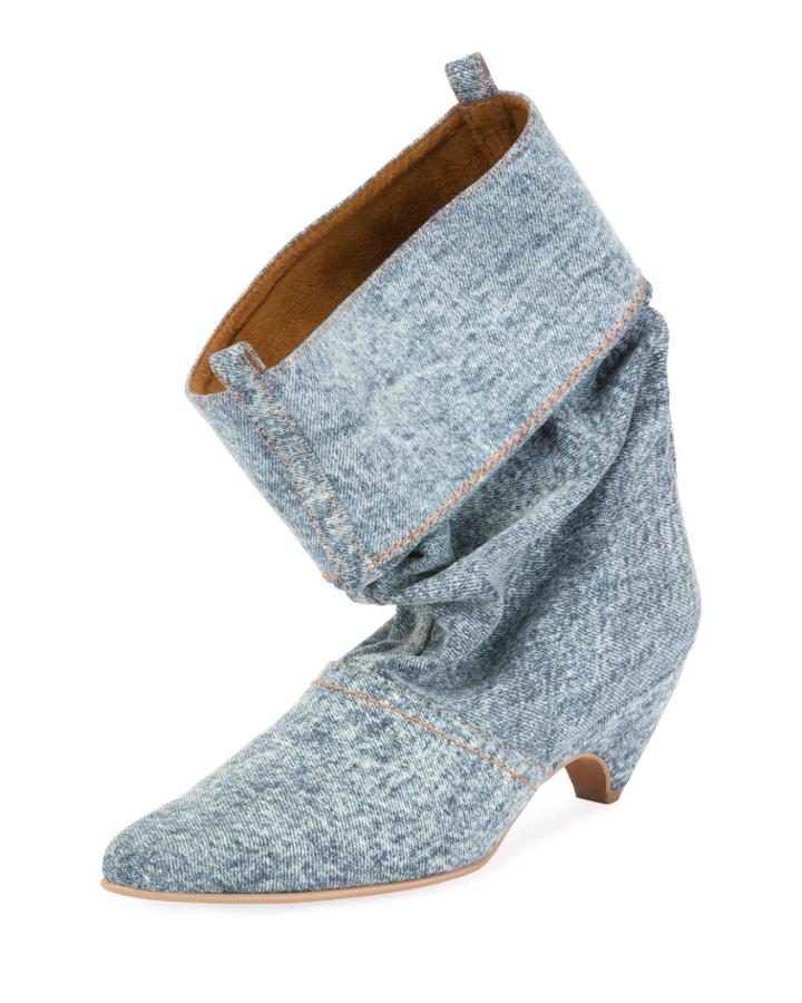 Runway Denim Scrunched Boot, Blue