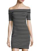 Off-the-shoulder Striped Jersey Dress