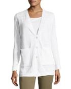 Ribbed Button-front Cardigan, White