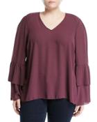 Tiered-sleeve V-neck Blouse,
