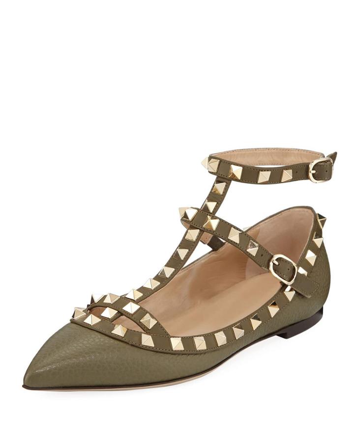Rockstud Ankle-strap Flats