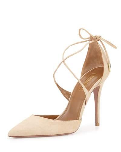 Matilde Crisscross Suede 105mm Pump, Nude