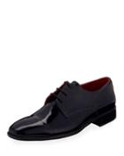 Men's Patent Leather Lace-up Shoes, Navy/red