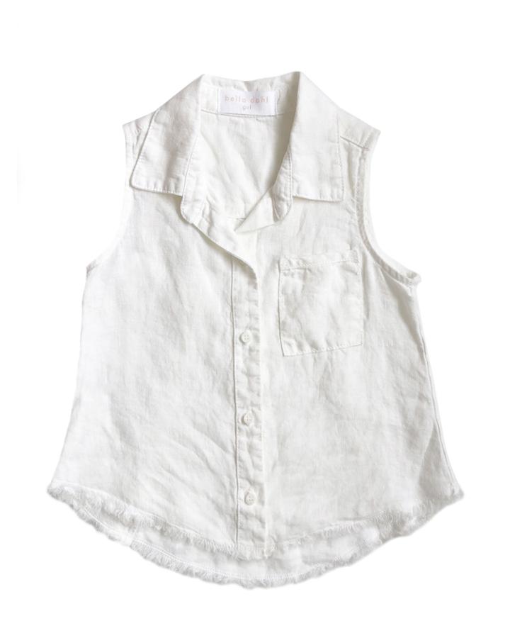 Frayed Hem Sleeveless Collared Shirt,