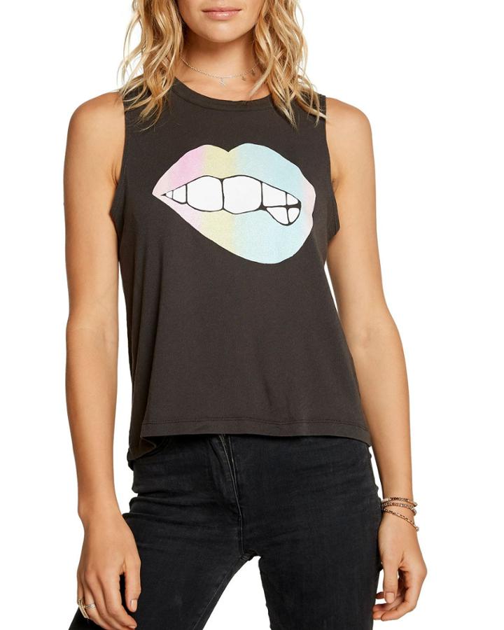 Lip Biting Graphic Cropped High-low