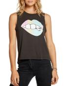 Lip Biting Graphic Cropped High-low