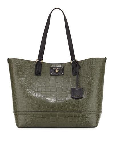 Jozie Croc-embossed Leather Tote Bag, Black