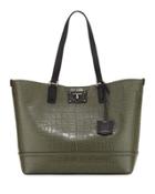 Jozie Croc-embossed Leather Tote Bag, Black