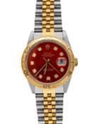 Pre-owned Oyster Perpetual Datejust 60-minute Jubilee Watch With 10 Diamonds, Gold/steel/red
