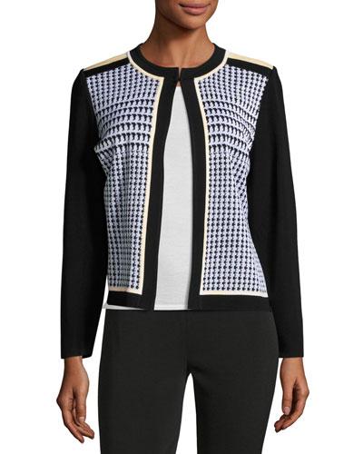 Houndstooth Knit Jacket, White/linen/black