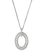 18k White Diamond Oval Pendant Necklace,