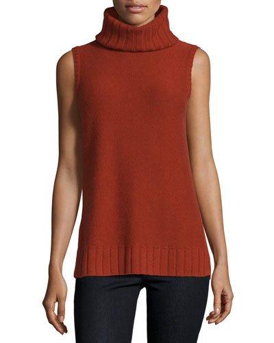 Sleeveless Mixed-stitch Cashmere Turtleneck