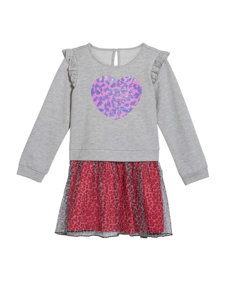Girl's French Terry Flip Sequin Heart Dress,