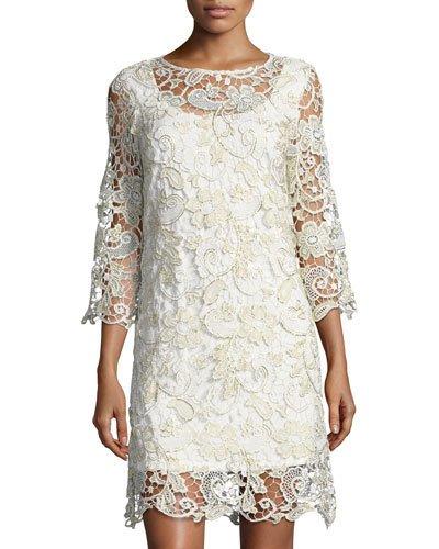 Metallic Lace Bell-sleeve Dress